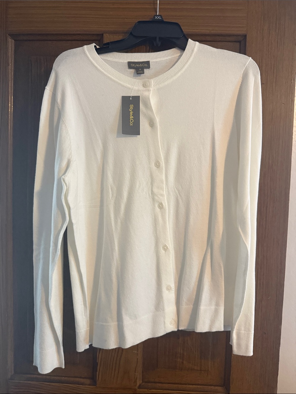Style & Co. Ivory Button-Front Crewneck Cardigan